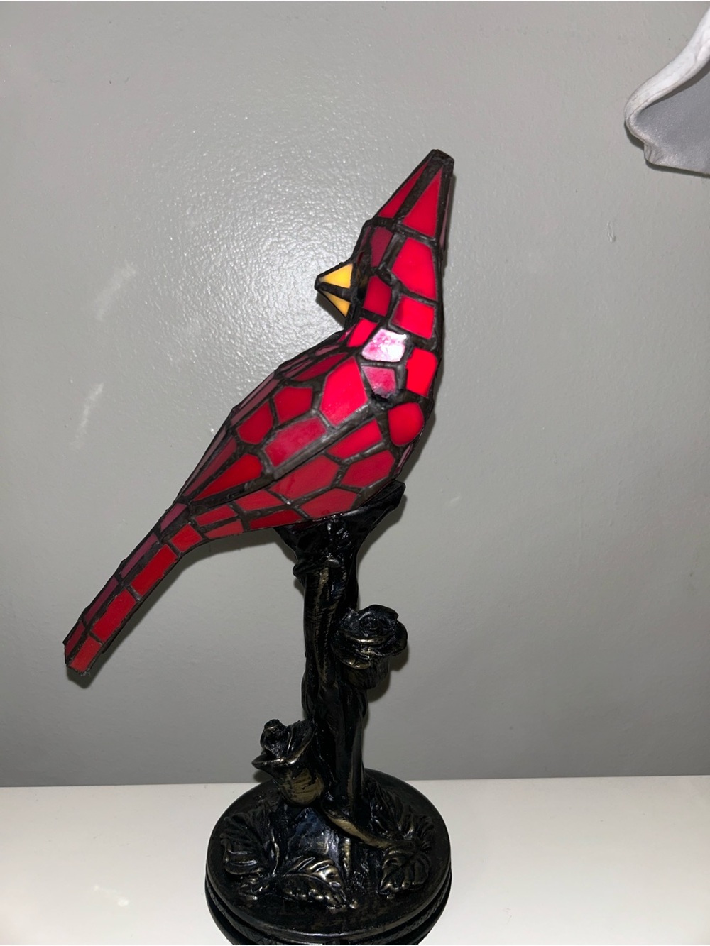 Tiffany Style Art Stained Glass Cardinal Accent Table Lamp 13.5"  Tall